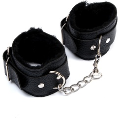  Черные наручники с меховой подкладкой 