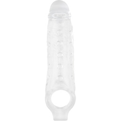  Прозрачная насадка на пенис с подхватом Mighty Sleeve With Ball Loop 22 см 