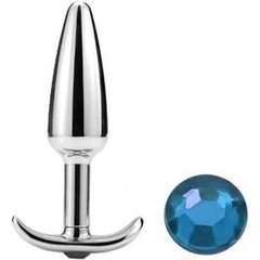  Металлическая анальная пробка-конус с голубым кристаллом 9 см. FFF 