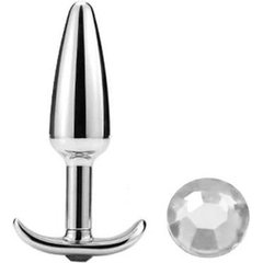  Металлическая анальная пробка-конус с прозрачным кристаллом 9 см. FFF 