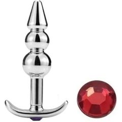  Металлическая анальная пробка-пирамидка с красным кристаллом 9,7 см. FFF 