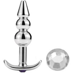  Металлическая анальная пробка-пирамидка с прозрачным кристаллом 9,7 см. FFF 