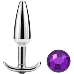  Металлическая анальная пробка-конус с фиолетовым кристаллом 9 см. FFF 