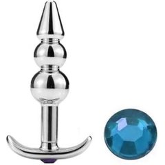 Металлическая анальная пробка-пирамидка с голубым кристаллом 9,7 см. FFF 
