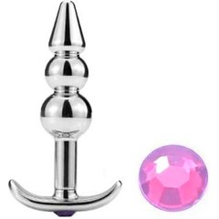  Металлическая анальная пробка-пирамидка с розовым кристаллом 9,7 см. FFF 