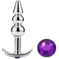  Металлическая анальная пробка-пирамидка с фиолетовым кристаллом 9,7 см. FFF 