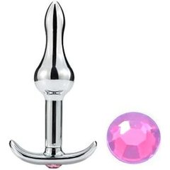  Металлическая анальная пробка-капля с розовым кристаллом 8,8 см. FFF 