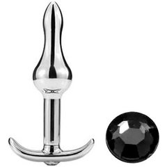  Металлическая анальная пробка-капля с черным кристаллом 8,8 см. FFF 