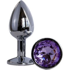  Металлическая анальная втулка с сиреневым кристаллом 7,2 см. FFF 