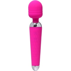  Ярко-розовый жезловый вибромассажер с рифленой ручкой 20 см 