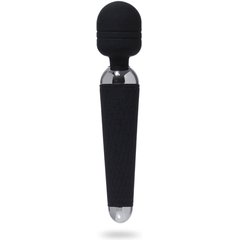  Черный жезловый вибромассажер с рифленой ручкой 20 см 