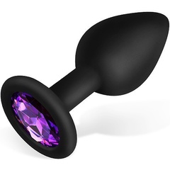  Черная силиконовая анальная втулка с фиолетовым кристаллом 7,3 см 