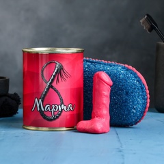  Набор в консервной банке «8 марта»: мыло-фаллос и мочалка 