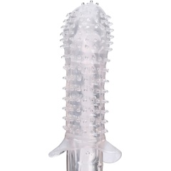  Прозрачная массажная насадка на пенис с шишечками и юбочкой 12,5 см 