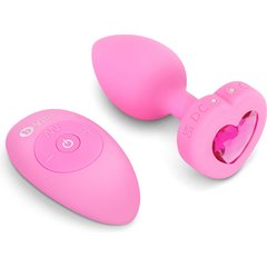  Розовый анальный плаг с кристаллом-сердцем Vibrating Heart Shape Jewel Plug S-M 