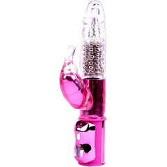  Розовый вибратор со стимулятором клитора Bright Passion Rabbit 27 см 