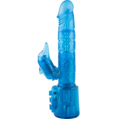  Синий вибратор с клиторальным стимулятором-дельфином 17,8 см 