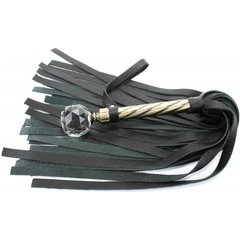  Черная плеть с широкими хлыстами и металлической ручкой с кристаллом 60 см 