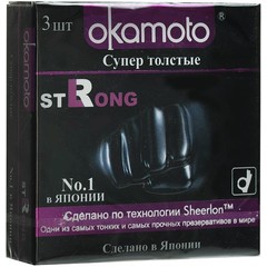  Супер прочные презервативы чёрного цвета Okamoto Strong 3 шт 