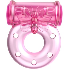  Розовое эрекционное кольцо с бабочкой на вибропуле 