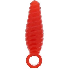  Красная анальная втулка со спиралью и ручкой-кольцом 8 см 