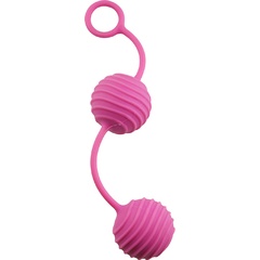  Розовые вагинальные шарики с ребристым рельефом 