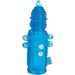  Голубая эластичная насадка на пенис с жемчужинами, точками и шипами Pearl Stimulator 11,5 см 