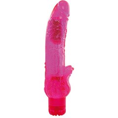  Розовый вибратор с блёстками JAMMY JELLY FLAME GLITTER 24 см 