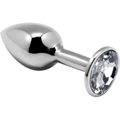  Серебристая анальная втулка с прозрачным кристаллом Mini Metal Butt Plug Size S 7 см 