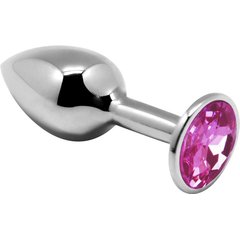  Серебристая анальная втулка с розовым кристаллом Mini Metal Butt Plug Size S 7 см 