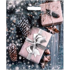  Новогодний пакет с принтом в виде подарков и вырубной ручкой (45х38 см) 