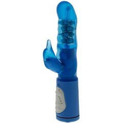  Синий вибратор с клиторальным стимулятором CLASSIC DOLPHIN 24 см 