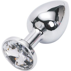  Серебристая анальная пробка с прозрачным кристаллом 7,6 см 