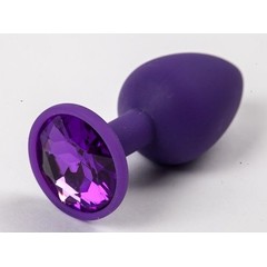  Фиолетовая силиконовая анальная пробка с фиолетовым стразом 7,1 см 