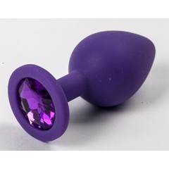  Фиолетовая силиконовая анальная пробка с фиолетовым стразом 8,2 см 