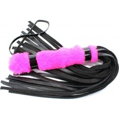  Черная плеть с розовой меховой рукоятью 44 см 