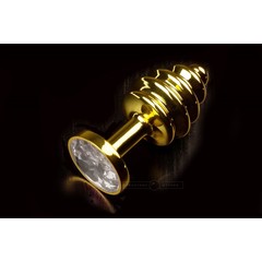  Маленькая золотистая витая пробка с прозрачным кристаллом 7,5 см 