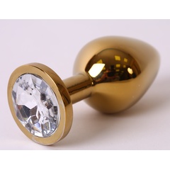  Большая золотистая анальная пробка с прозрачным кристаллом 9,5 см 