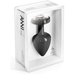  Чёрная анальная пробка ANNI round black T2 с прозрачным кристаллом 7,5 см 