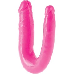  Ярко-розовый U-образный фаллоимитатор Double Trouble 34,3 см 