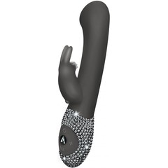  Чёрный вибратор The G-spot Rabbit со стразами на рукояти 22 см 