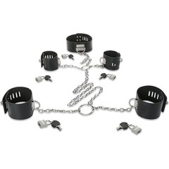  Набор для фиксации: наручники, оковы и ошейник, соединённые цепями и кольцами 