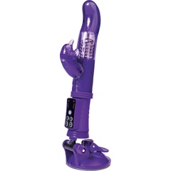  Фиолетовый вибратор с клиторальным стимулятором и супер надёжной присоской 