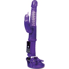  Фиолетовый вибратор с клиторальным стимулятором и крепкой присоской в основании 
