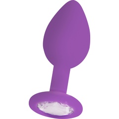  Фиолетовая анальная пробка OUCH! Regular Diamond Butt Plug с прозрачным кристаллом 7,3 см 