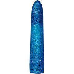  Синий классический вибратор с блёстками 16,5 см 