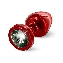  Красная анальная пробка с чёрным кристаллом ANNI round Red T1 Black Diamond 6 см 