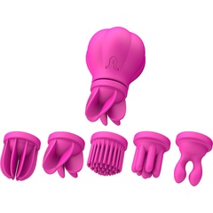  Розовый клиторальный стимулятор Caress с 5 заменяемыми насадками 
