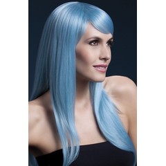  Голубой парик с чёлкой на бок 