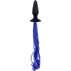  Чёрная анальная пробка с синим хвостом Unicorn Tails Blue 